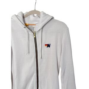 Aviator Nation Hoodie Women's Small White Rainbow Trim Full Zip